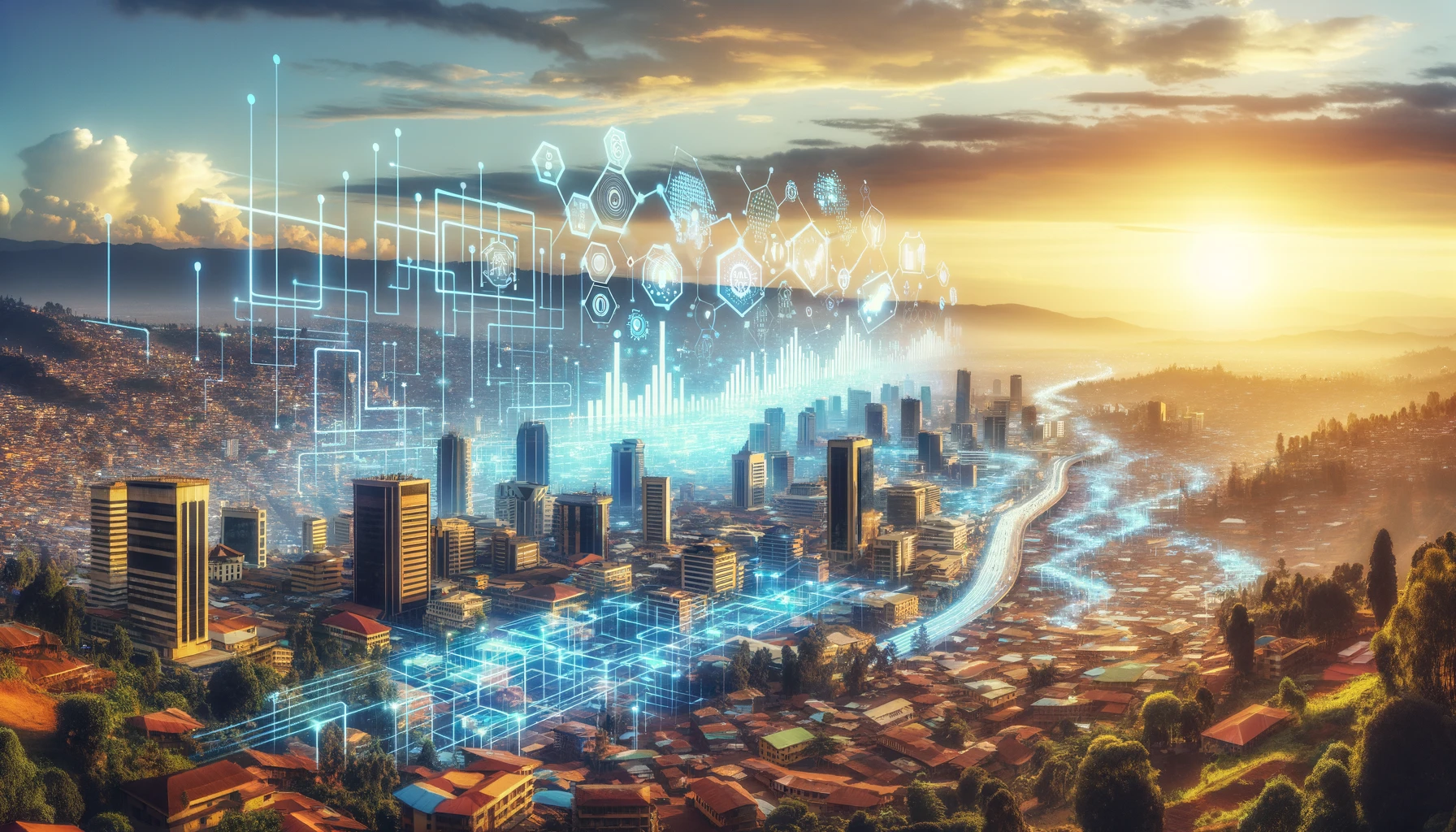 Artificial Intelligence (AI) in East Africa's cities, showcasing AI-driven innovation and growth across Rwanda, Kenya, and Uganda.