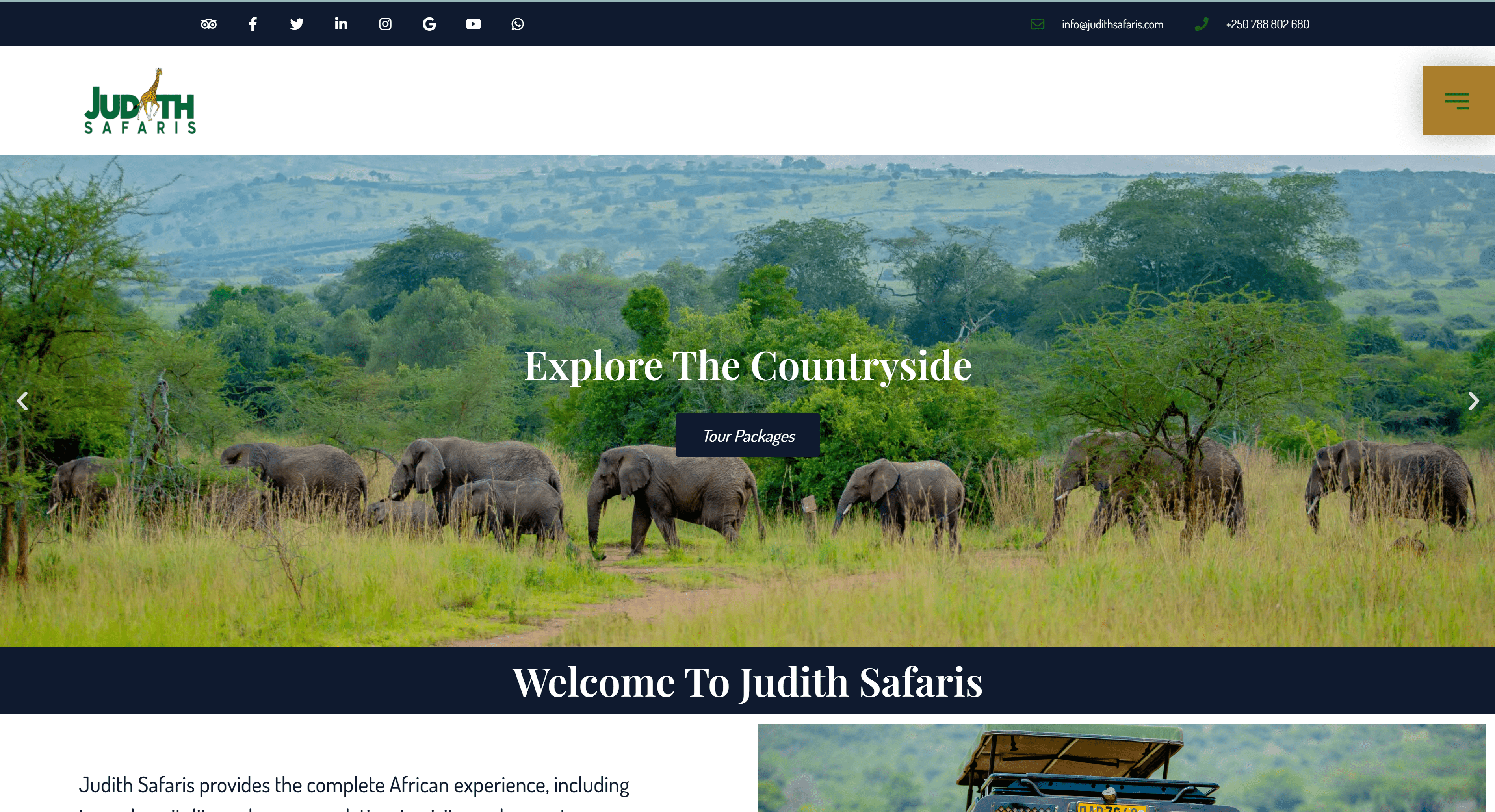 Judith Safaris sells tours online with her Biz Ops Rwanda website. This is her home page.